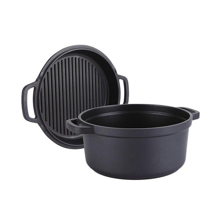 Garnek aluminiowy + patelnia grillowa 24cm MR-4124