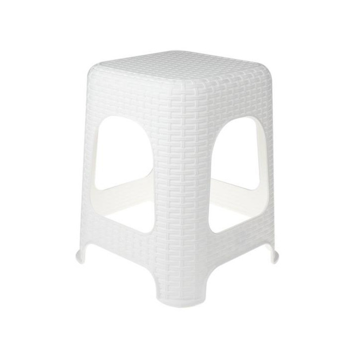 Taboret plastikowy 45cm Ratan biały