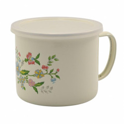 Kubek emalia 12cm dmuchawce/kwiaty z pokrywką mix