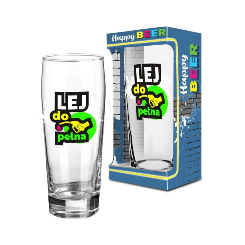 Szklanka do piwa 500ml i Happy Beer "Lej do pełna"
