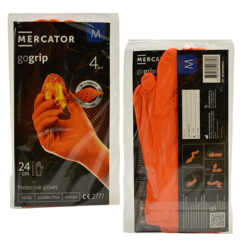 Rękawice nitrylowe M 4 sztuki Mercator pomarańczowe bezpudrowe