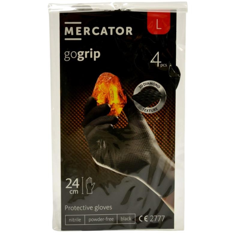 Rękawice nitrylowe L 4 sztuki Mercator czarne bezpudrowe