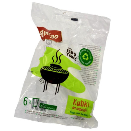 Kubki plastikowe 300ml 6 sztuk bezbarwne