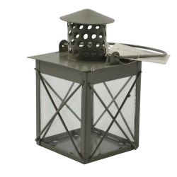 Latarnia metal/szkło szara 7x10,5cm KA215