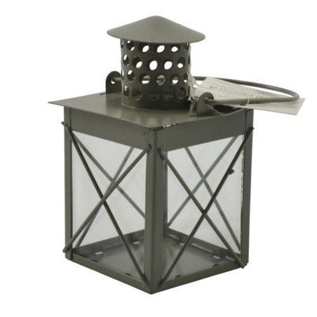 Latarnia metal/szkło szara 7x10,5cm KA215