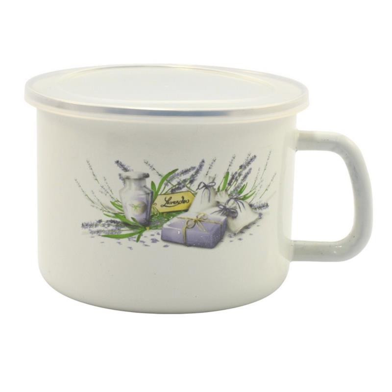 Kubek emalia 14cm 1,4L Lawenda z pokrywką