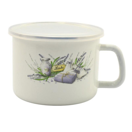Kubek emalia 14cm 1,4L Lawenda z pokrywką