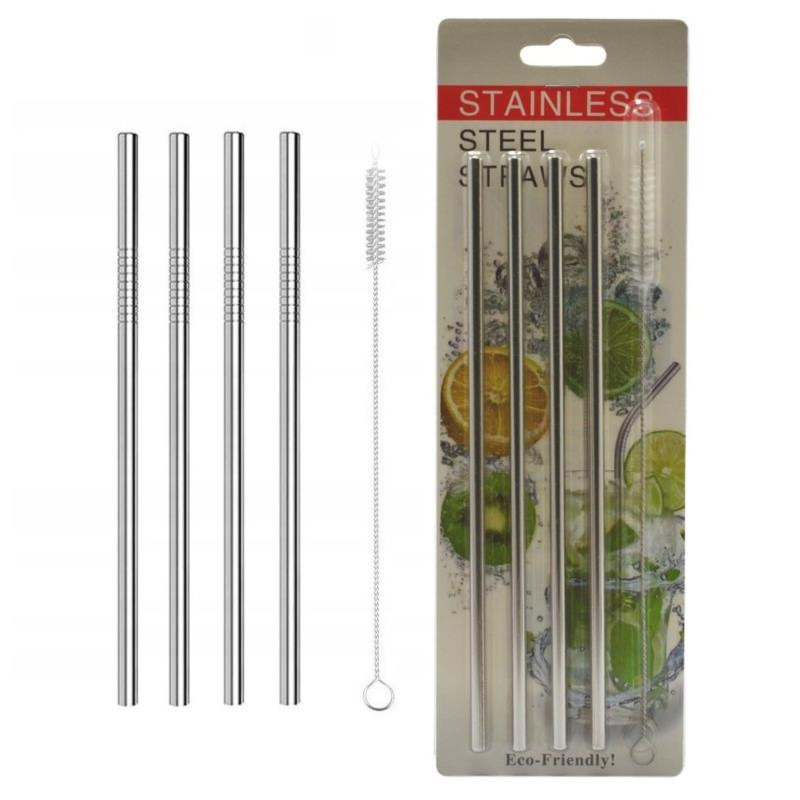 Słomki do napojów metalowe 4szt z czyścikiem 23KB-766