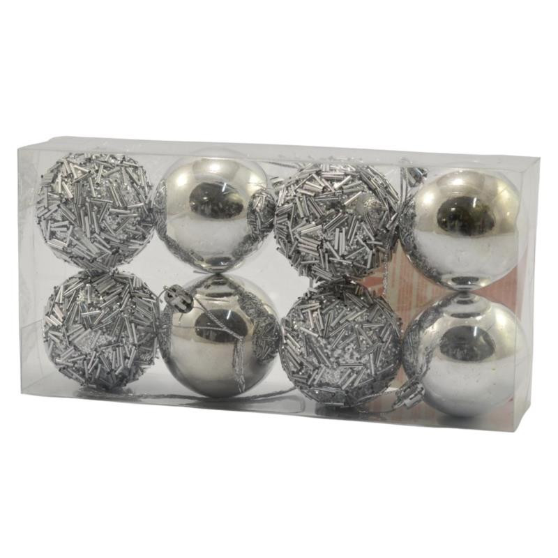 Bombki plastikowe 6cm 8szt srebrne