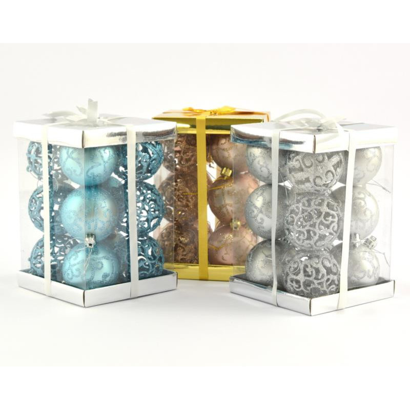 Bombki choinkowe 12 sztuk 6cm w pudełku  7138 mix