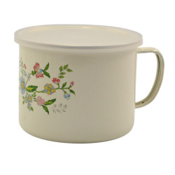 Kubek emalia 14cm 1,5L z pokrywką Kwiaty