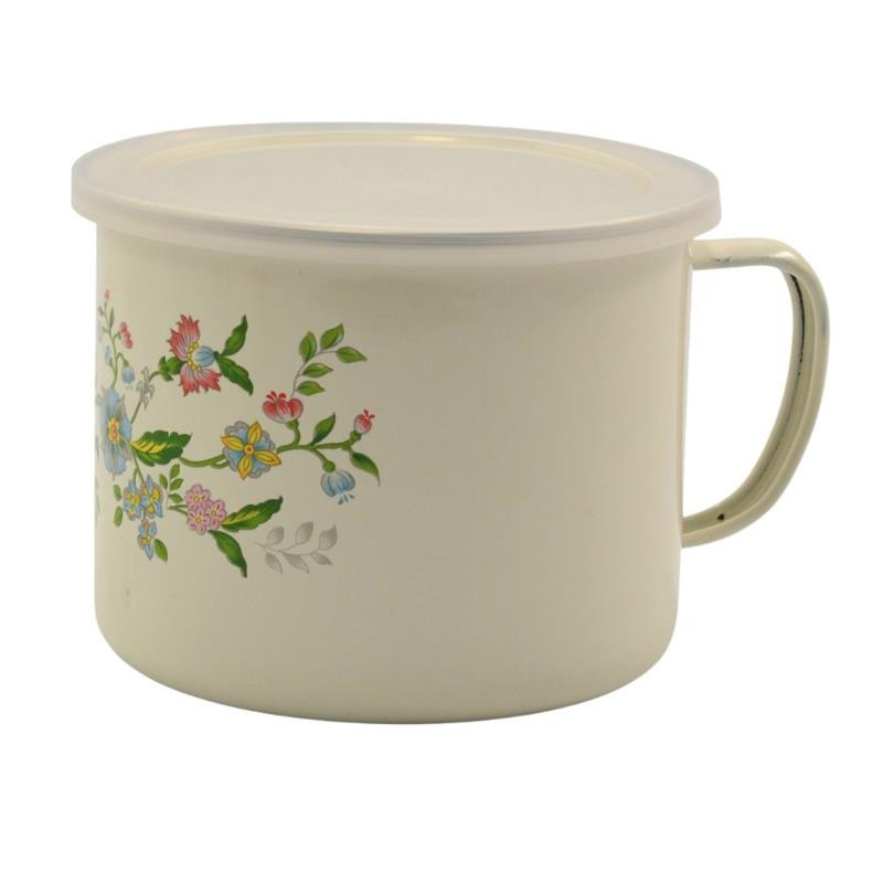 Kubek emalia 14cm 1,5L z pokrywką Kwiaty