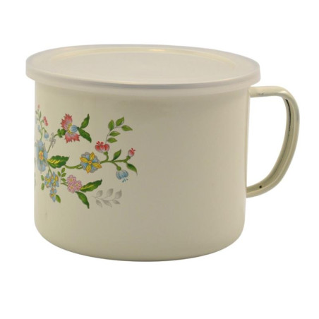 Kubek emalia 14cm 1,5L z pokrywką Kwiaty