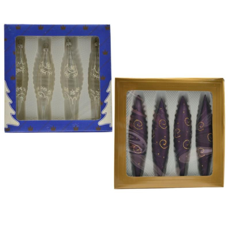 Bombki szklane 4szt 150mm sople mix