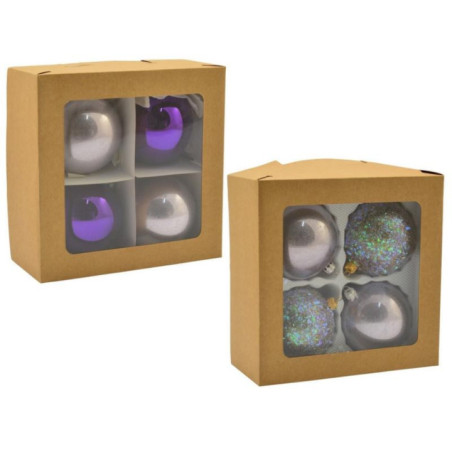 Bombki szklane 4szt 100mm dekorowana jednokolorowa mix