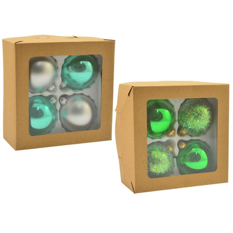 Bombki szklane 4szt 100mm dekorowana jednokolorowa mix