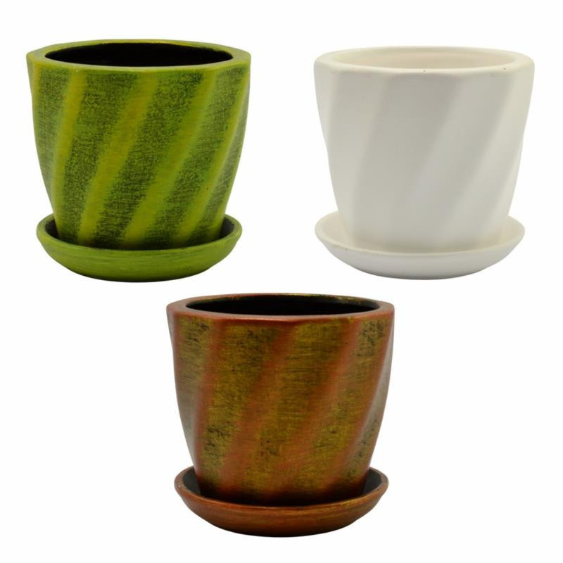 Doniczka ceramiczna z podstawką Skrętna 11x13cm mix