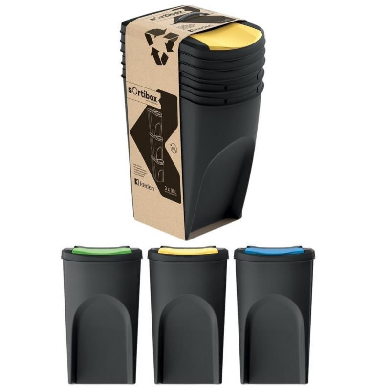 Kosze na śmieci 3x35L Sorti box czarny IKWB35S3-S411