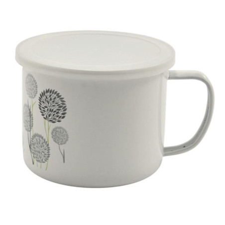 Kubek emalia 12cm dmuchawce/kwiaty z pokrywką mix