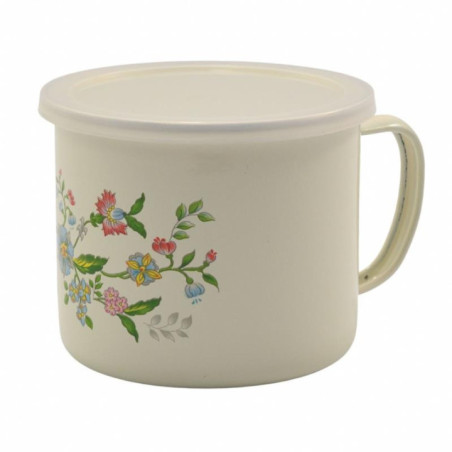 Kubek emalia 12cm dmuchawce/kwiaty z pokrywką mix