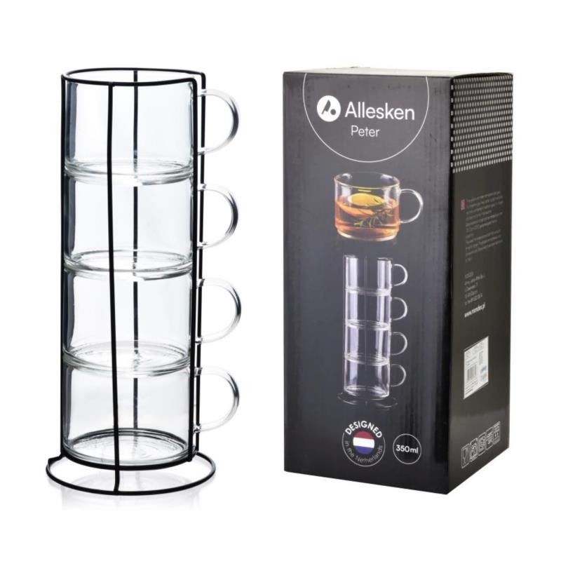 Filiżanki w stojaku 350ml 4 sztuki Peter szklane
