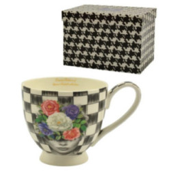 Kubek ceramiczny 400ml Kwiaty/szachownica na stopce W22LE85--02305 2