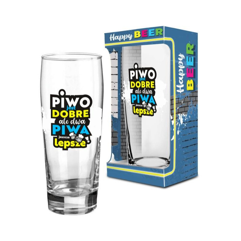 Szklanka do piwa 500ml i Happy Beer "Piwo jest dobre, ale dwa jeszcze lepsze"