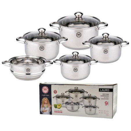 Garnki  9 elementów MG Home Lauro nierdzewne