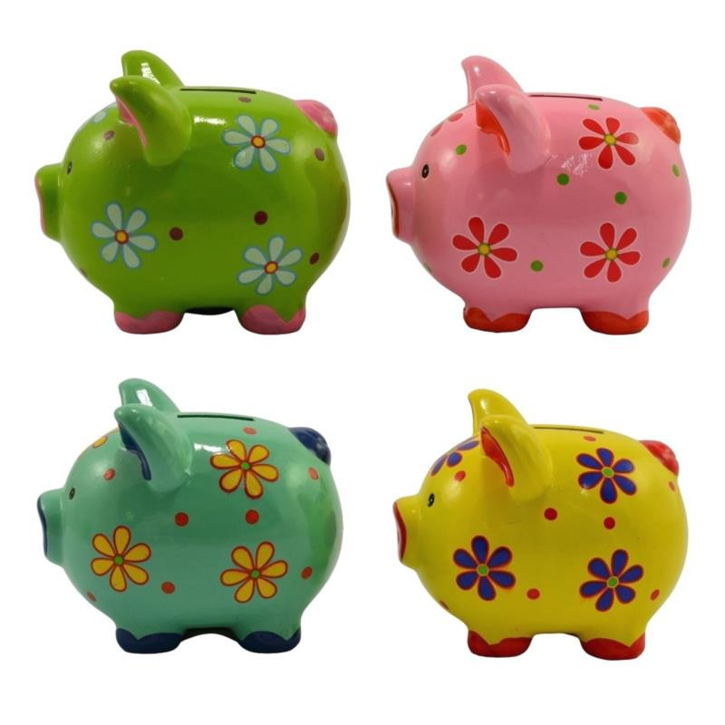 Skarbonka ceramiczna Świnka 15cm w kwiaty mix