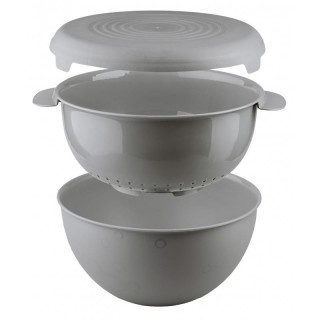 Cedzak plastikowy z miską i pokrywką szary