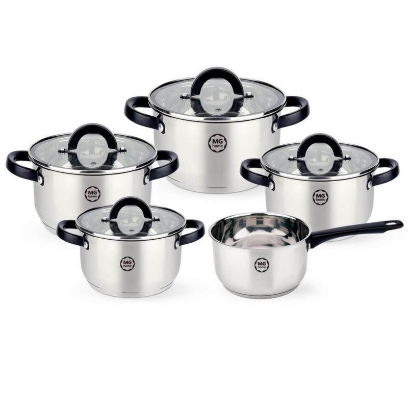Garnki  9 elementów MG Home Black nierdzewne