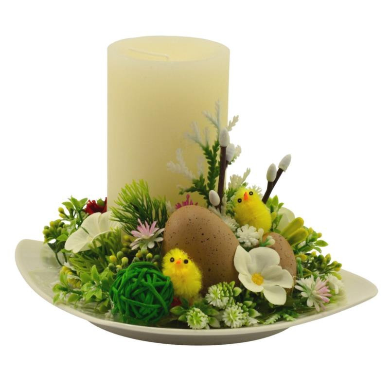 Świeca ozdobna na podstawce stroik 20cm mix