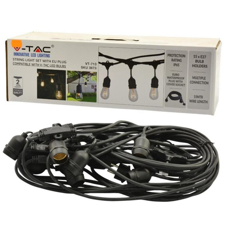 Girlanda ogrodowa czarna 15mb 15 oprawek E27 VT-713