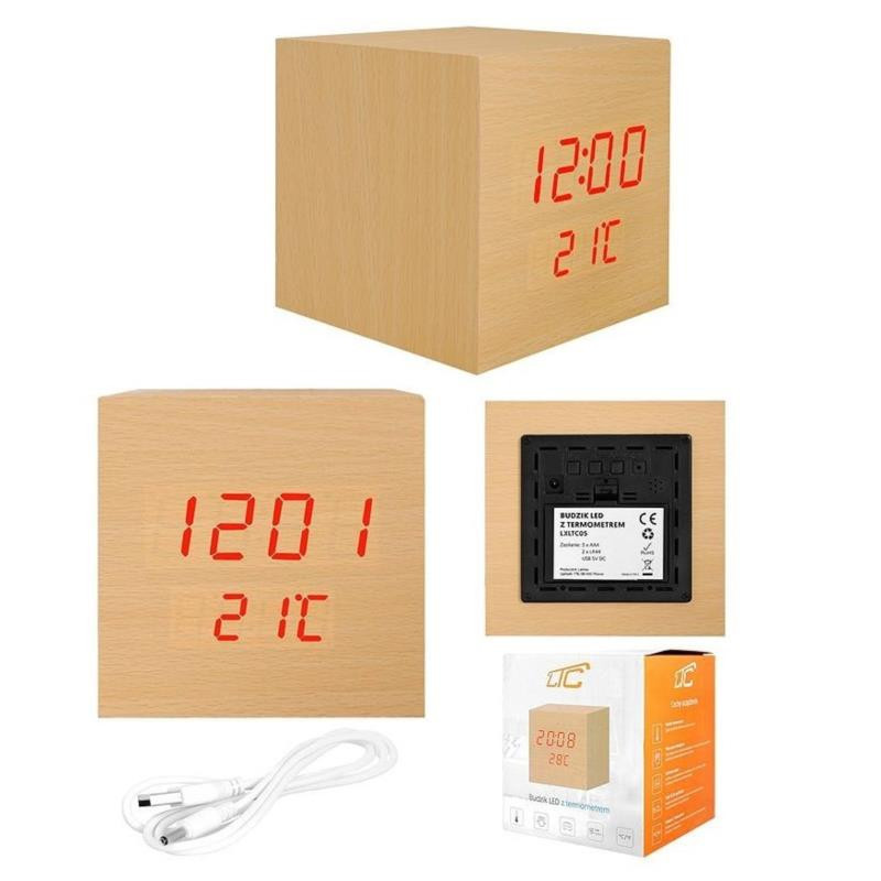 Budzik kostka LED z termometrem LXLTC05