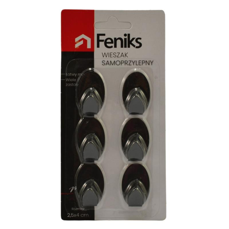 Wieszak samoprzylepny metal 6 sztuk czarne