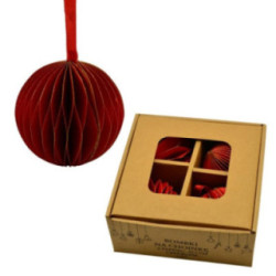 Bombki 4szt 7cm czerwone papierowe 2020 2