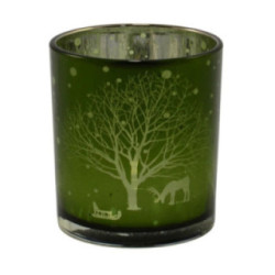 Świecznik szklany 8x7cm bożonarodzeniowy zielony YQY8323-1 2