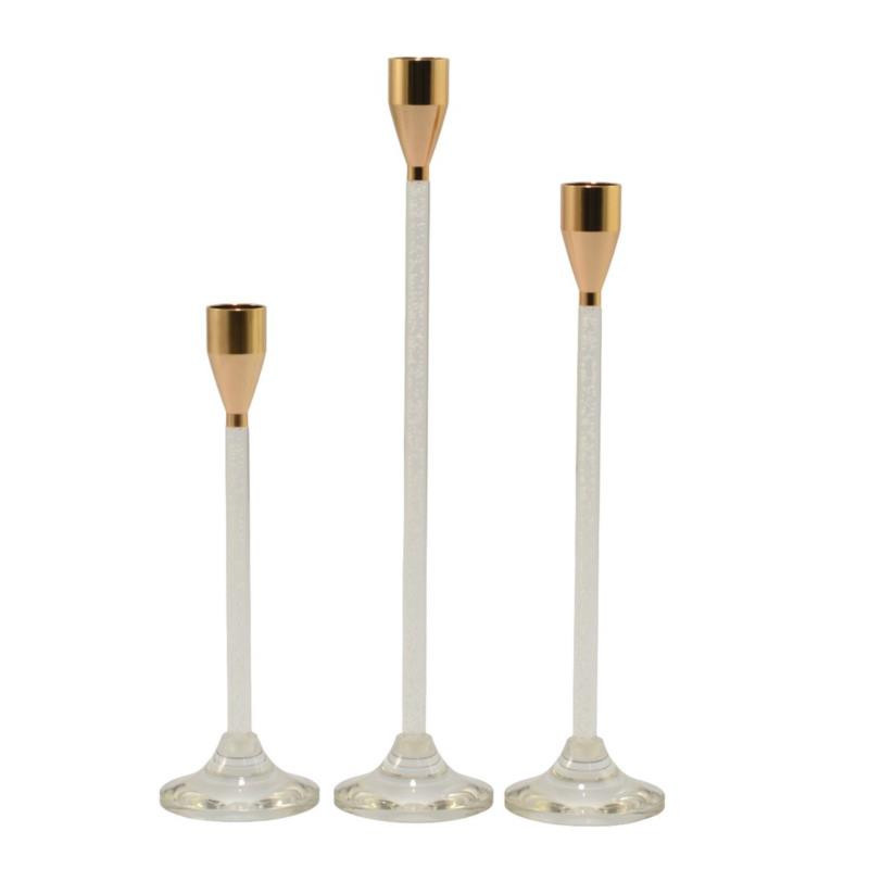 Świeczniki 3szt metal/plastik złoty 20/26/31cm 3034G