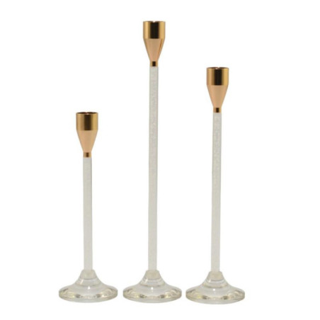 Świeczniki 3szt metal/plastik złoty 20/26/31cm 3034G