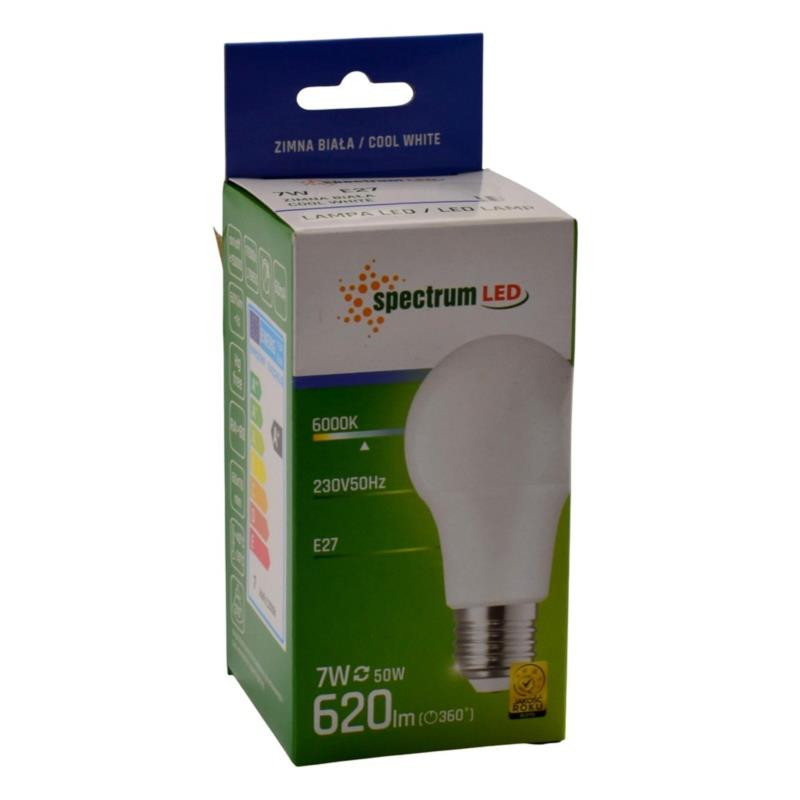Żarówka LED E27 7W 620lm Spectrum zimna biała