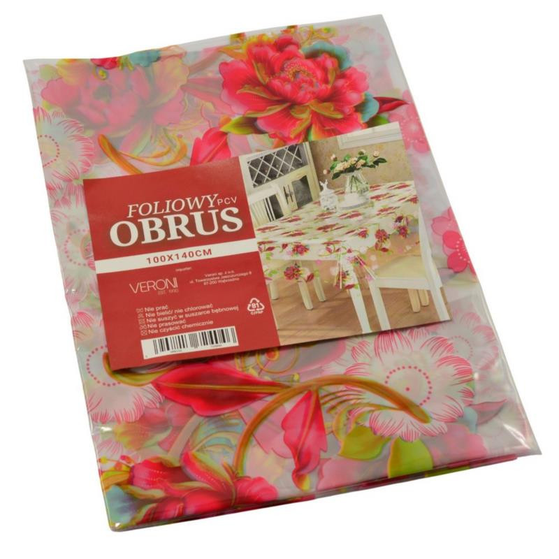 Obrus PCV 100x140cm przeźroczysty w kwiaty mix