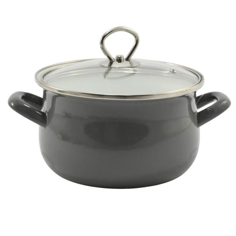 Garnek emalia 18cm 3L z pokrywką Helena szary