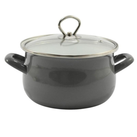 Garnek emalia 18cm 3L z pokrywką Helena szary