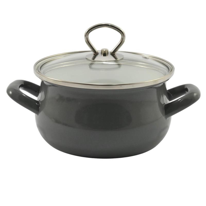 Garnek emalia 16cm 1,9L z pokrywką Helena szary