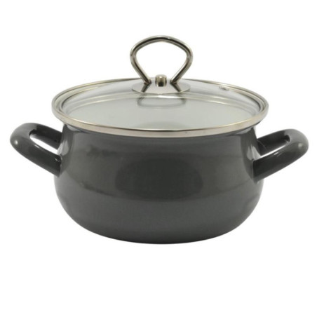 Garnek emalia 16cm 1,9L z pokrywką Helena szary