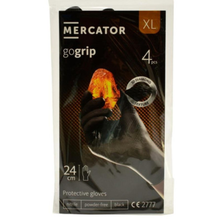 Rękawice nitrylowe XL 4 sztuki Mercator czarne bezpudrowe