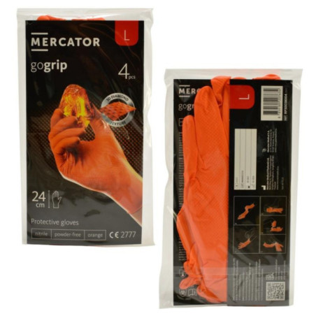 Rękawice nitrylowe L 4 sztuki Mercator pomarańczowe bezpudrowe