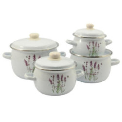 Garnki emalia 8 elementów Lawenda