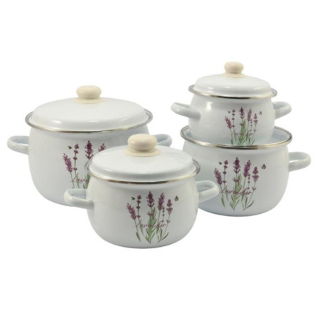 Garnki emalia 8 elementów Lawenda