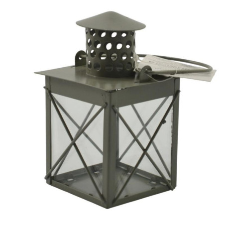 Latarnia metal/szkło szara 7x10,5cm KA215